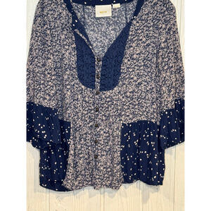 Women's Maeve Navy Cream Floral & Polka Dot Blouse US 6